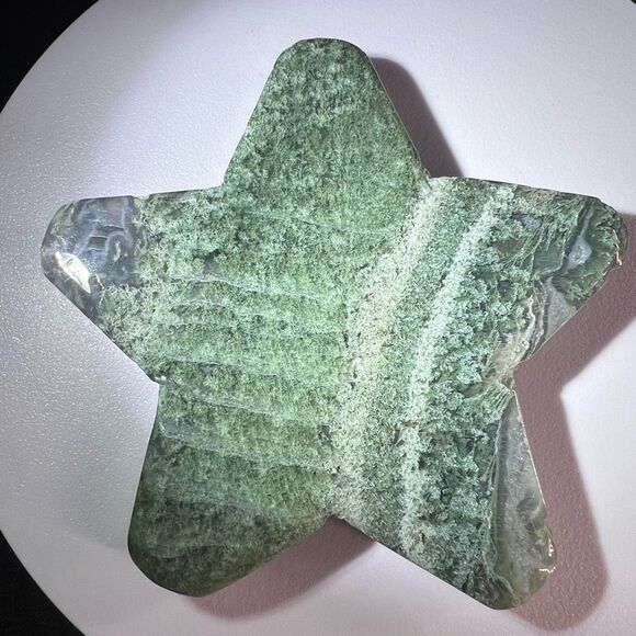 Moss Agate Crystal Star Carving (3) - Picture 6 of 10